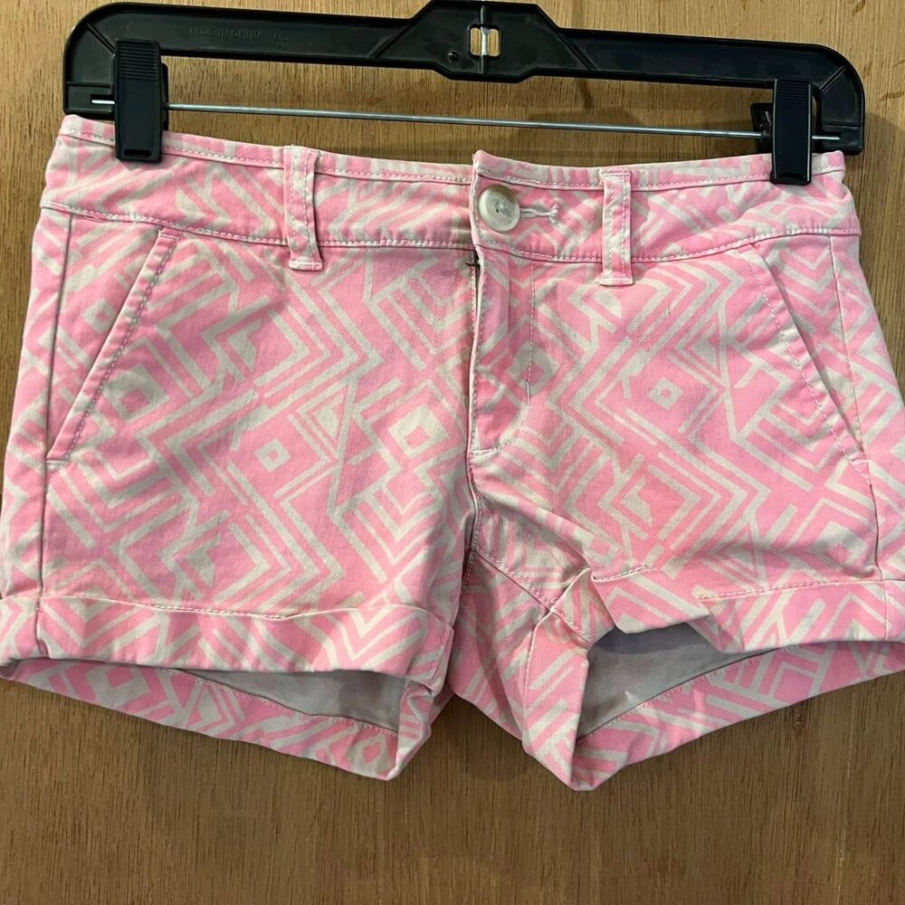🐻Size 00 - American Eagle - Pink and Cream Denim Short Shorts